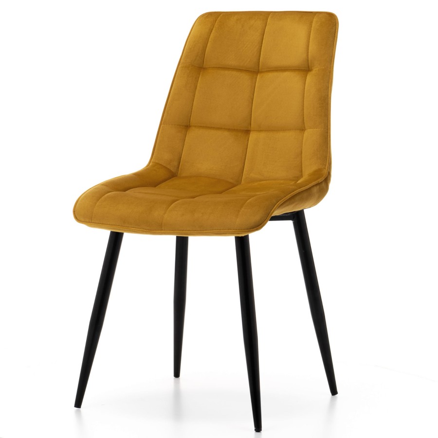 krzesło tapicerowane do jadalni CHIC pikowane musztardowe welurowe nowoczesne