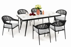 zestaw mebli ogrodowych BELIZE - szary ze stołem z blatem HPL - CARRARA BIANCO