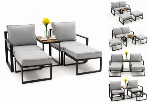 zestaw mebli ogrodowych aluminiowy ATOL 2 - szary z blatem w odcieniu drewna tekowego