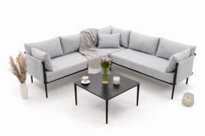 Zestaw mebli ogrodowych BELIZE szary narożnik aluminiowy ze stołem z blatem HPL