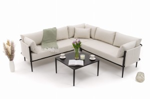 Zestaw mebli ogrodowych BELIZE beżowy narożnik aluminiowy ze stołem z blatem HPL