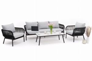 zestaw mebli ogrodowych wypoczynkowy BELIZE LUX - szary ze stołem z blatem HPL - CARRARA BIANCO