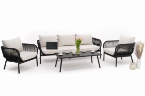 zestaw mebli ogrodowych wypoczynkowy BELIZE LUX - beżowy ze stołem z blatem HPL - CARRARA BLACK