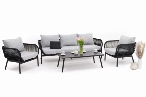 zestaw mebli ogrodowych wypoczynkowy BELIZE LUX - szary ze stołem z blatem HPL - CARRARA BLACK