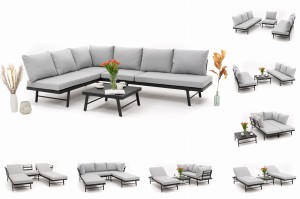 zestaw ogrodowy aluminiowy BORA modułowy leżak narożnik sofa stolik - grafitowo szary