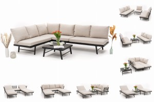 zestaw ogrodowy aluminiowy BORA modułowy leżak narożnik sofa stolik - grafitowo beżowy