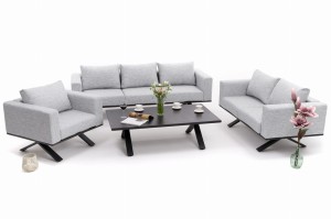 zestaw mebli ogrodowych nowoczesnych luksusowych aluminiowych - MARABELLA - szary z blatem HPL CARRARA BLACK