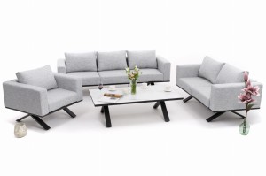 zestaw mebli ogrodowych nowoczesnych luksusowych aluminiowych - MARABELLA - szary z blatem HPL CARRARA BIANCO