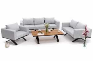 zestaw mebli ogrodowych nowoczesnych luksusowych aluminiowych - MARABELLA - szary z blatem z drewna tekowego