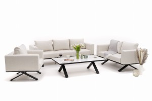 zestaw mebli ogrodowych nowoczesnych luksusowych aluminiowych - MARABELLA - beżowy z blatem HPL CARRARA BIANCO