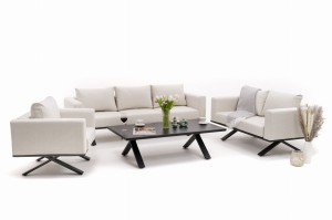 zestaw mebli ogrodowych nowoczesnych luksusowych aluminiowych - MARABELLA - beżowy z blatem HPL CARRARA BLACK