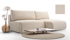 Narożnik tapicerowany TRULLO beżowy z funkcją spania z pojemnikiem nowoczesny obły