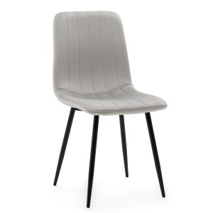krzesło tapicerowane do jadalni GELA pikowane jasnoszare welurowe nowoczesne