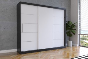 Szafa przesuwna ALBA II 250 cm czarny fronty białe