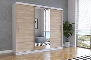 Szafa przesuwna ALBA I z lustrem 250 cm biały fronty sonoma