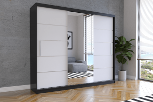 Szafa przesuwna ALBA I z lustrem 250 cm czarny fronty białe