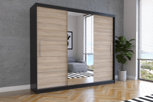 Szafa przesuwna ALBA I z lustrem 250 cm czarny fronty sonoma