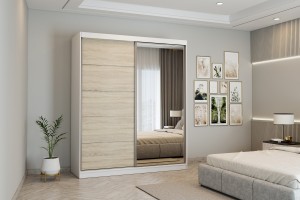 Szafa przesuwna BELLA z lustrem 183 cm biały fronty sonoma