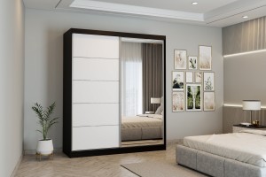 Szafa przesuwna BELLA z lustrem 183 cm czarny fronty białe