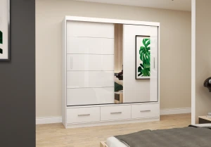 Szafa przesuwna FLORENCE z lustrem 203 cm biały połysk