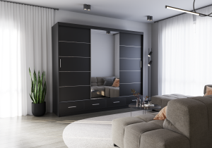 Szafa przesuwna FLORENCE z lustrem 250 cm czarny