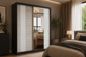 Szafa przesuwna MULTI z lustrem 183 cm czarny fronty kathult