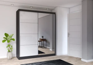 Szafa przesuwna MULTI z lustrem 183 cm czarny fronty połysk