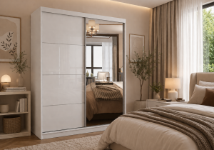 Szafa przesuwna MULTI z lustrem 233 cm biały fronty połysk