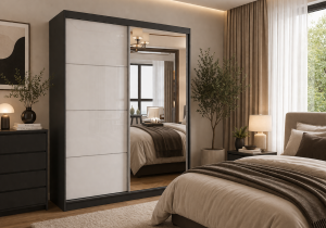 Szafa przesuwna MULTI z lustrem 233 cm czarny fronty połysk