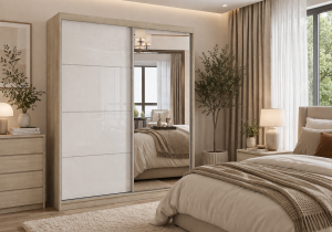 Szafa przesuwna MULTI z lustrem 233 cm sonoma fronty połysk