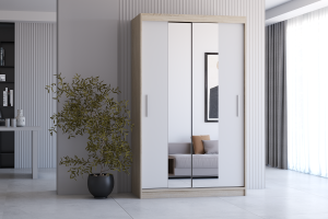 Szafa przesuwna NEOMI z lustrem 120 cm sonoma fronty białe