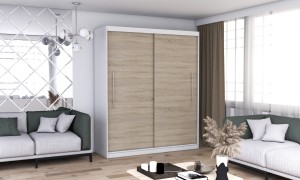 Szafa przesuwna TORINO 203 cm biały fronty sonoma