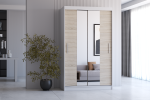 Szafa przesuwna NEOMI z lustrem 120 cm bialy fronty sonoma