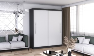 Szafa przesuwna TORINO 203 cm czarny fronty białe