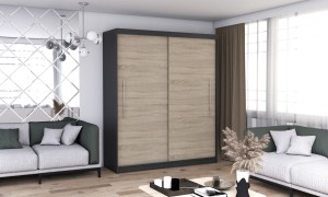 Szafa przesuwna TORINO 203 cm czarny fronty sonoma