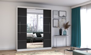 Szafa przesuwna TORINO z lustrem 203 cm biały fronty czarne