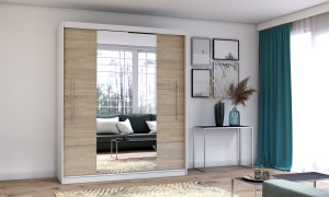 Szafa przesuwna TORINO z lustrem 203 cm biały fronty sonoma