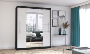 Szafa przesuwna TORINO z lustrem 203 cm czarny fronty białe
