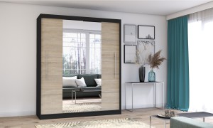 Szafa przesuwna TORINO z lustrem 203 cm czarny fronty sonoma