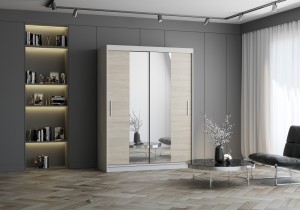 Szafa przesuwna VISTA z lustrem 150 cm biały fronty sonoma