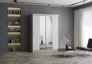 Szafa przesuwna VISTA z lustrem 150 cm sonoma fronty białe