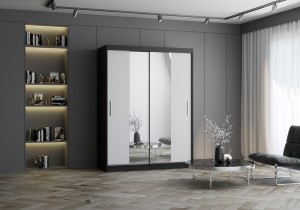 Szafa przesuwna VISTA z lustrem 150 cm czarny fronty białe