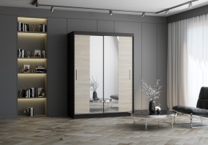 Szafa przesuwna VISTA z lustrem 150 cm czarny fronty sonoma