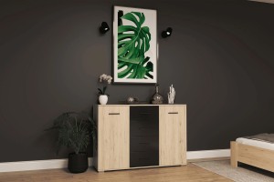 Komoda BARI 135 cm dąb sanremo fronty czarny