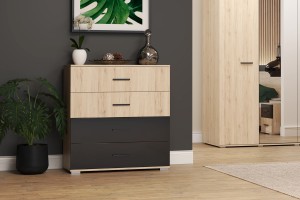 Komoda BARI 90 cm dąb sanremo fronty czarny