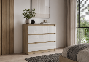 Komoda LORIS 90 cm dąb cremona fronty biały połysk