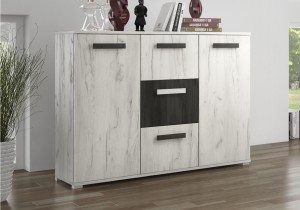 Komoda VIVA 120 cm dąb craft biały fronty sosna norweska czarna