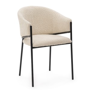 krzesło tapicerowane do jadalni BUENO kremowe boucle nowoczesne