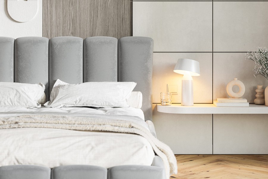 Łóżko tapicerowane ze stelażem i pojemnikiem MERANO SLIM