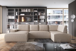 Narożnik tapicerowany FIORD U2 PLUS z funkcją spania z pojemnikiem nowoczesny minimalistyczny